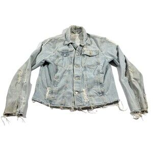 MISBHV Womens Desire Blue Denim Jean Distressed Snake Graphic Print Jacket Sz L